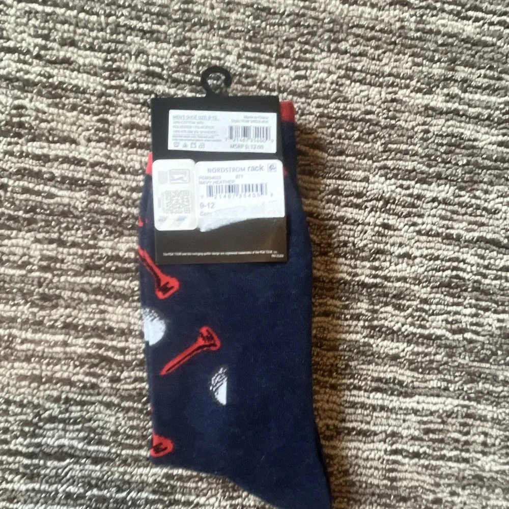 PGA TOUR Men's Golf Crew Socks Mid Calf Novelty Navy/Red/White Size 6-12